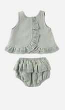 Load image into Gallery viewer, QUINCY MAE RUFFLED TULIP TOP + BLOOMER SET || SAGE || LAST ONE AND ON SALE