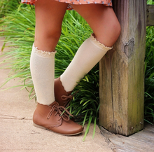 Load image into Gallery viewer, LITTLE STOCING CO VANILLA LACE TOP KNEE HIGH SOCKS