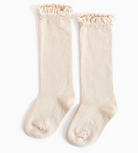 Load image into Gallery viewer, LITTLE STOCING CO VANILLA LACE TOP KNEE HIGH SOCKS