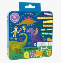Load image into Gallery viewer, MAGNETIC FUN &amp; GAMES TIN DINOSAUR            FLOSS &amp; ROCK