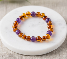 Load image into Gallery viewer, R.B.Amber Amethyst + Cognac Amber Bracelet           ADULT SIZES