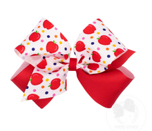 Load image into Gallery viewer, KING BACK TO SCHOOL COLOR BLOCK APPLE PRINT HAIR BOW
