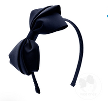 Load image into Gallery viewer, MINI KING PLEATED GROSGRAIN HAIR BOW HEADBAND | NAVY &amp; MORE COLORS
