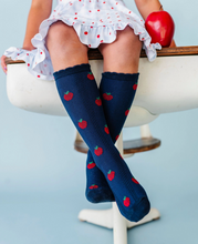 Load image into Gallery viewer, LITTLE STOCKING APPLE SCALLOPED KNEE SOCKS
