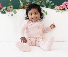 Load image into Gallery viewer, KYTE BABY RIBBED RUFFLE ZIPPER FOOTIE IN BLUSH