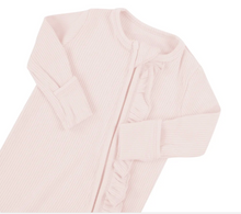 Load image into Gallery viewer, KYTE BABY RIBBED RUFFLE ZIPPER FOOTIE IN BLUSH
