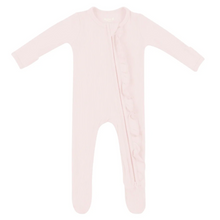 Load image into Gallery viewer, KYTE BABY RIBBED RUFFLE ZIPPER FOOTIE IN BLUSH
