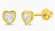 Load image into Gallery viewer, IN SEASON JEWELRY 14 K GOLD MOTHER OF PEARL HEART BABY/TODDLER /KIDS EARRINGS