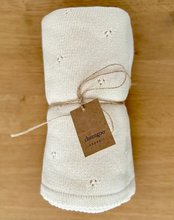 Load image into Gallery viewer, CHEENGO ORGANIC KNIT BABY BLANKET ( CLOVERLEAF EYELET ) BUTTER AND MORE COLORS