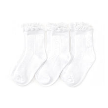 Load image into Gallery viewer, ALL WHITE FANCY MIDY SOCKS 3 PAIR | LITTLE STOCKING