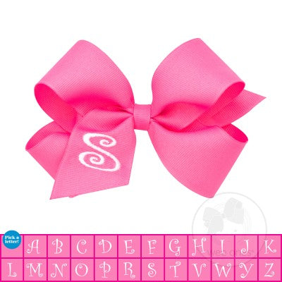 HOT PINK-WHITE INITIAL-HAIR BOW WEE ONES