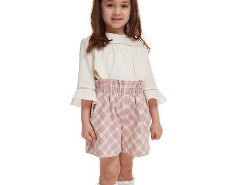 LULI & ME GINGHAM CHECK GIRL SET IN PINK