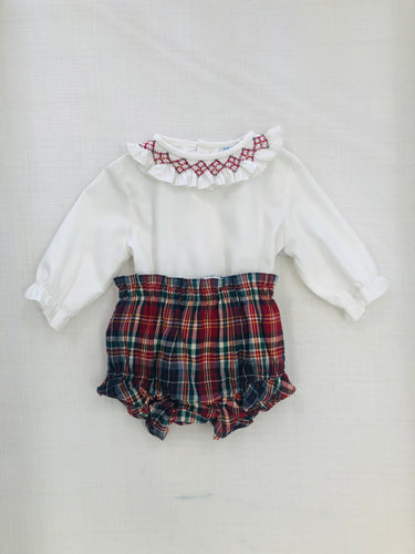 LULI & ME  HARRY PLAID SMOCK SET  | BURGUNDY | BABY GIRL
