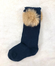 Load image into Gallery viewer, KNEE HIGH WITH POM POM IN NAVY | CARLO MAGNO