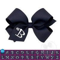 Load image into Gallery viewer, MEDIUM  - NAVY-WHITE INITIAL-HAIRBOW