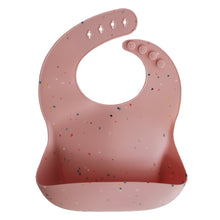 Load image into Gallery viewer, SILICONE BABY BIB - WHITE DAISIES /   PINK CONFETTI - MUSHIE