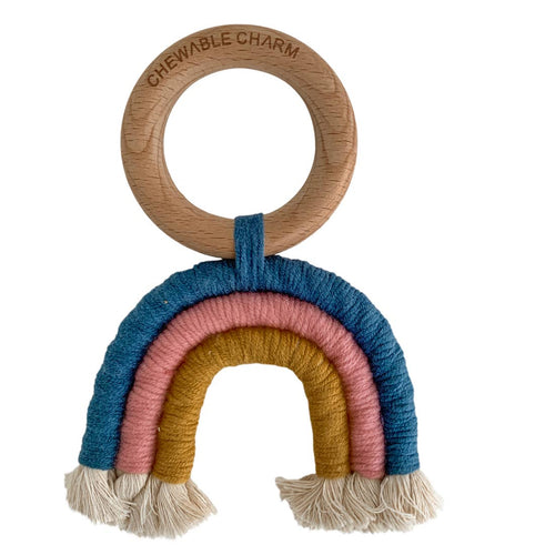 RAINBOW MACRAME TEETHER - TEAL & ROSE