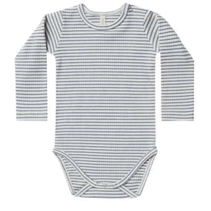 RIBBED LONGSLEEVE BODYSUIT | INDIGO - STRIPE | QUINCY MAE