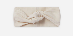 BABY GIRL RIBBED KNOTED HEADBAND | IVORY | QUINCY MAE