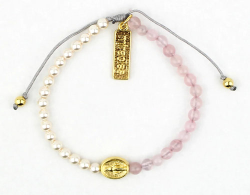 MOTHER MARY, TINY QUARZ AND PEARLS BRACELET | MY SAINT MY HERO