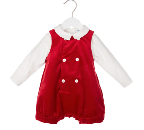 RED DELUXE VELVET ROMPER SET