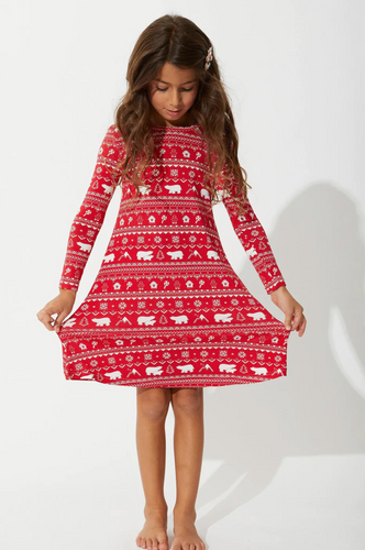 POLAR ISLE RED BAMBOO LOUNGE DRESS | BELLABU BEAR | SALE