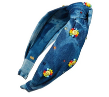 Load image into Gallery viewer, 3D DAISY KNOT WITH STONES IN DENIM  HEADBAND | BARI LYNN