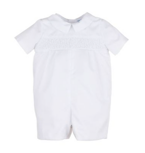 BABY BOY WHITE SMOCK ROMPER |  LULI & ME