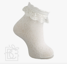 Load image into Gallery viewer, FINE OPENWORK SCOTTISH YARN SOCKS WITH LACE | NATURAL AND MORE COLORS