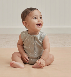 QUINCY MAE RIBBED HENLEY ROMPER| CLOUDS