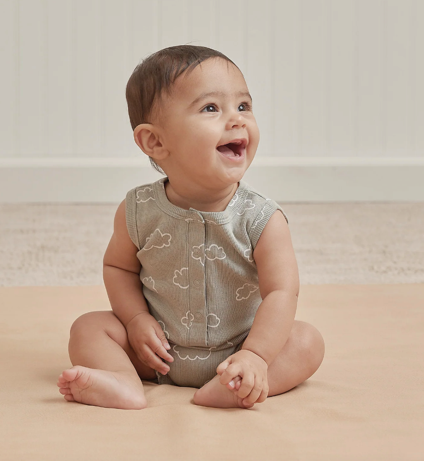 QUINCY MAE RIBBED HENLEY ROMPER| CLOUDS