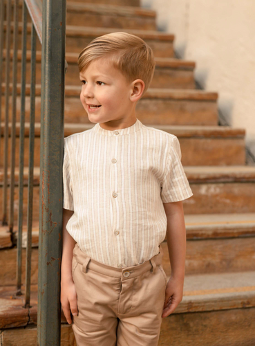 NORALEE ARCHIE SHIRT ECRU CAFE STRIPES