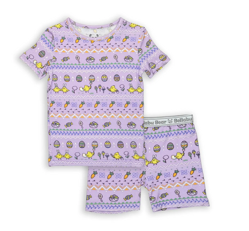 BELLABU BEAR EASTER ISLE  PURPLE  BAMBOO KIDS SHORT SET