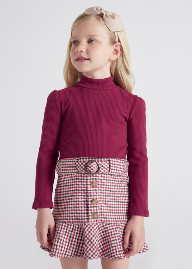 COMBINED CHECKERED DRESS GIRL IN RASPBERRY | MAYORAL GIRL