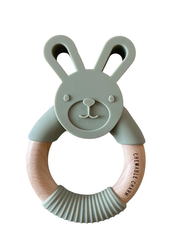 BUNNY SILICONE + WOOD TEETHER - SEVERAL COLORS