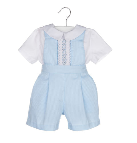 LULI & ME SMOCKED BLUE ROMPER SET